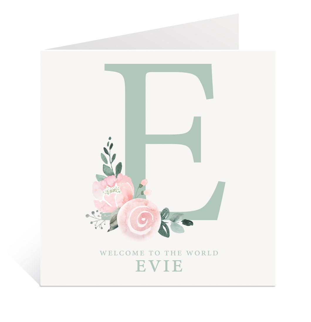 Sage Initial New Baby Girl Card