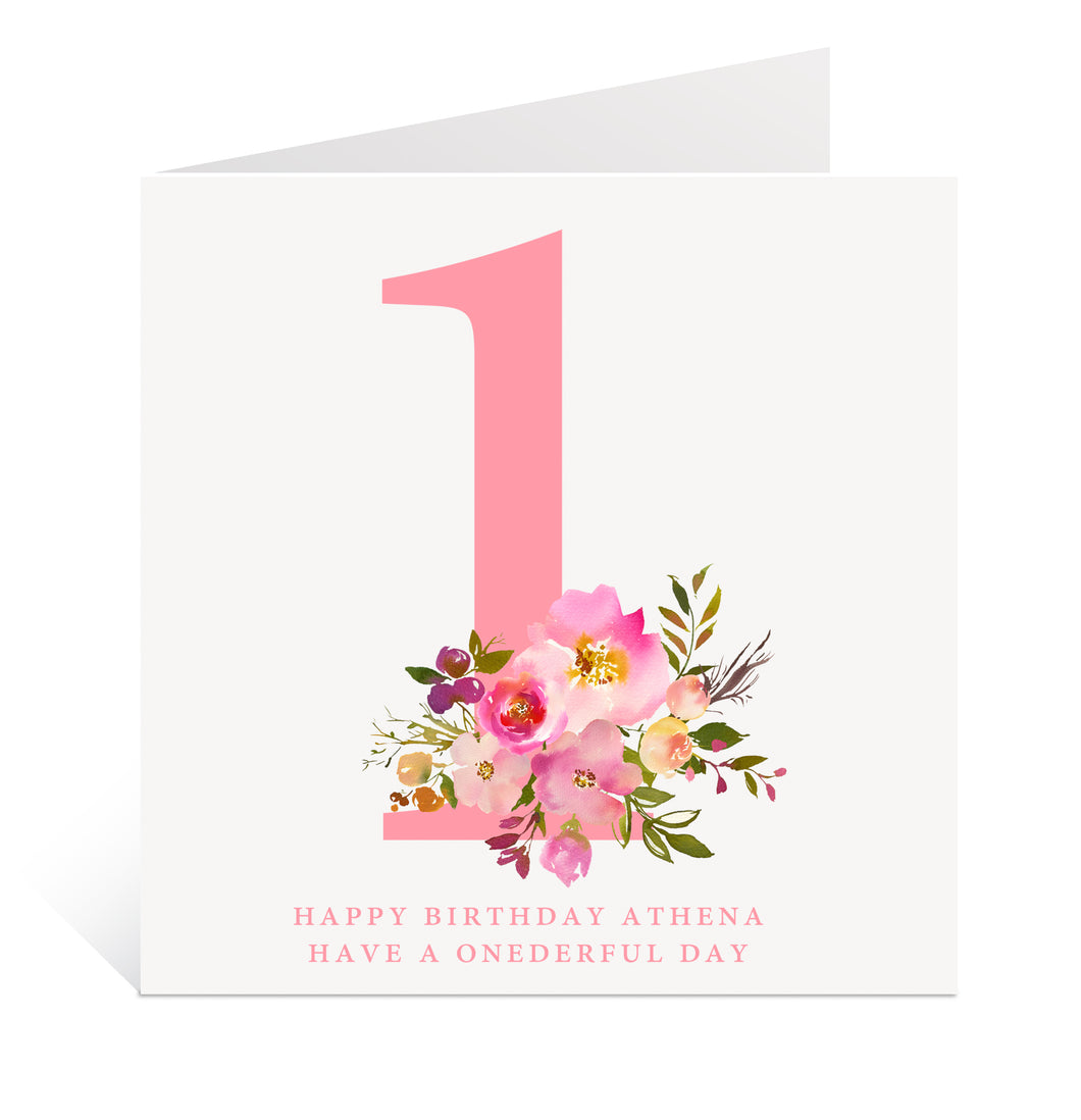 Pink Floral 1st Birthday Card