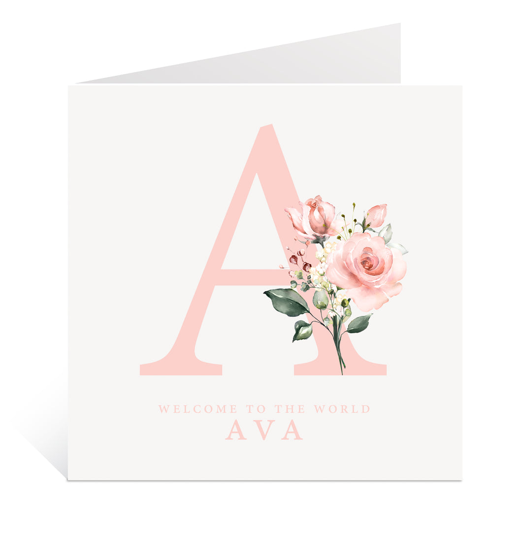 Pink Initial New Baby Girl Card