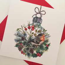 Load image into Gallery viewer, Robin Bauble Christmas Card
